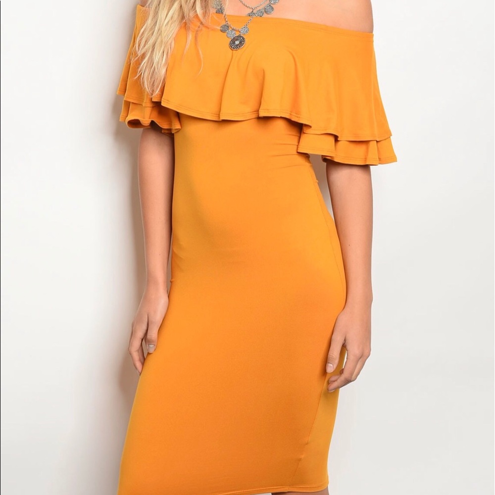 Mustard off shoulder dress